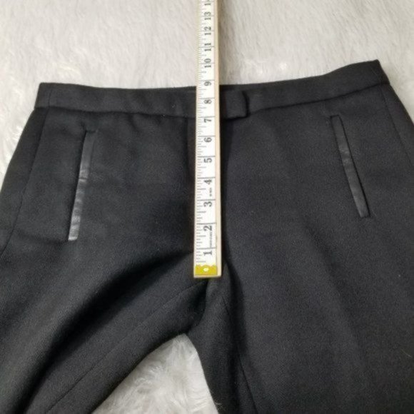 Maje Solid Black Slim Fit Lamb Leather Trim Mid-Rise Dress Pants Medium - Picture 10 of 12